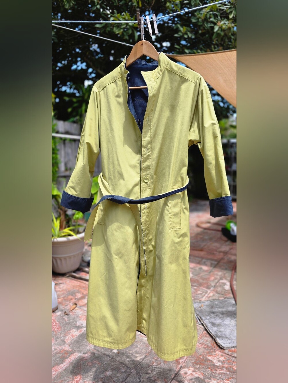 VTG 70s Roth-Le Cover Sport Reversible Trench Coat Mod Avocado Green Navy Blue 8
